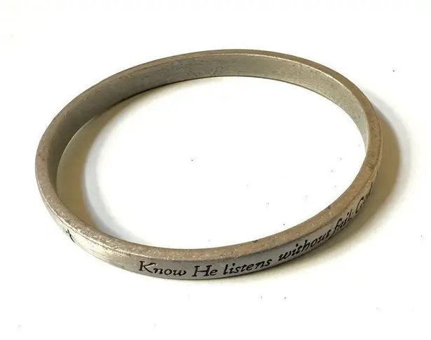 Silver tone inspirational religious bangle bracelet