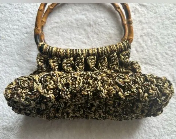 Vintage Macramé Thick Crochet Style Bamboo Handel Jute Bag Beachy Boho Hippie