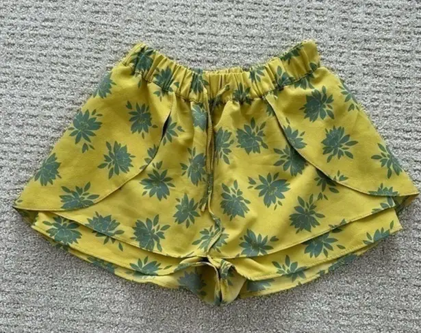 ZARA  Ruffle Skort XS / 24 MUSTARD YELLOW BLUE FLORAL PALM