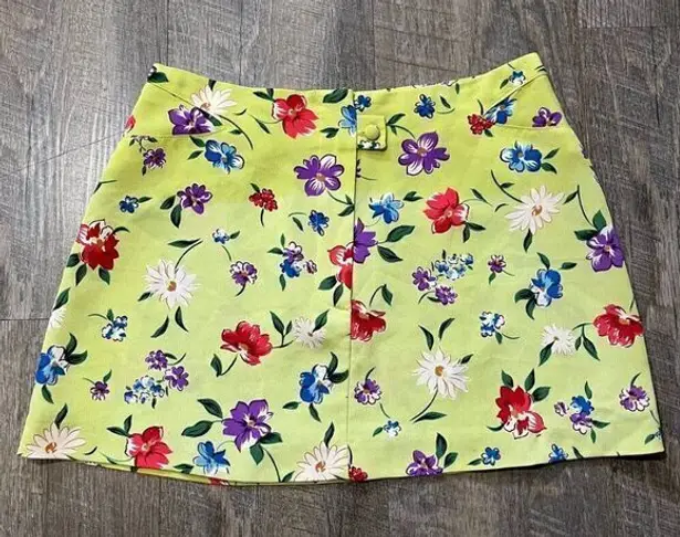 Vintage 90s Tropical Floral Mini Micro Skirt Womens Size XS Green