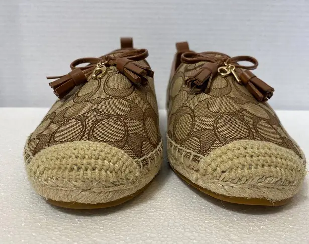 Coach NWOT  Carson Espadrille Loafers Women's 9.5 Khaki/Saddle Flats Logo Tassels