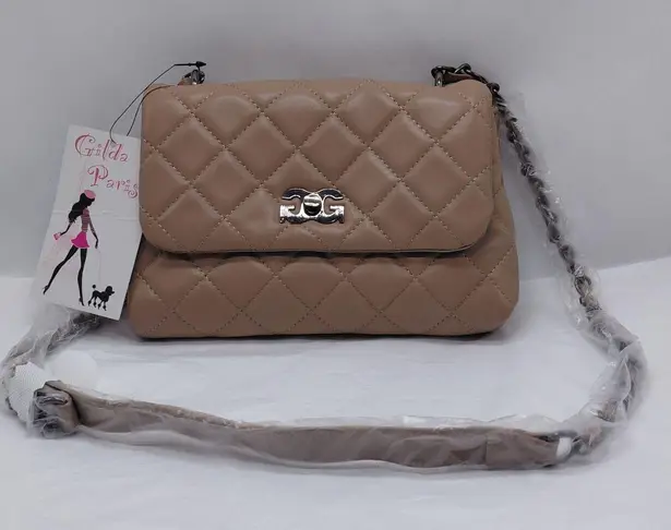 Gilda Paris Mini Quilted Messenger Bag Crossbody Shoulder Bag Taupe Party Tan