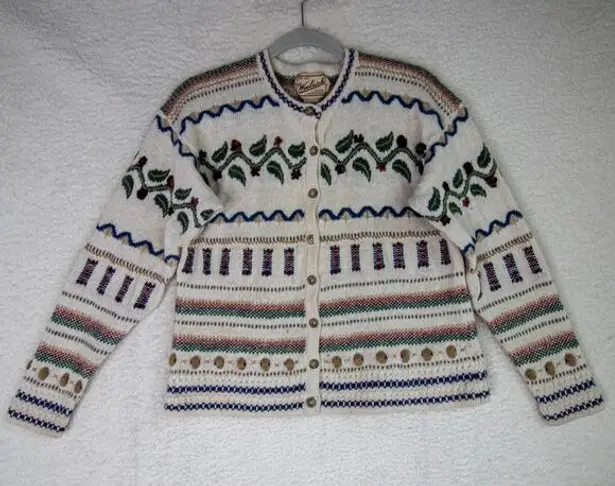Woolrich 90’s Vintage Wool Blend Cardigan Sweater Floral Design women size L