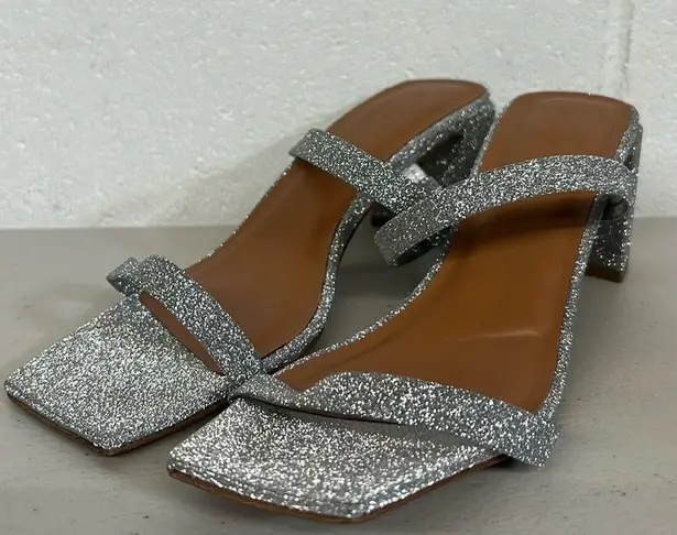 NEW By far sz38 silver metallic slip on heels open Tanya glitter leather sandal Size 7.5