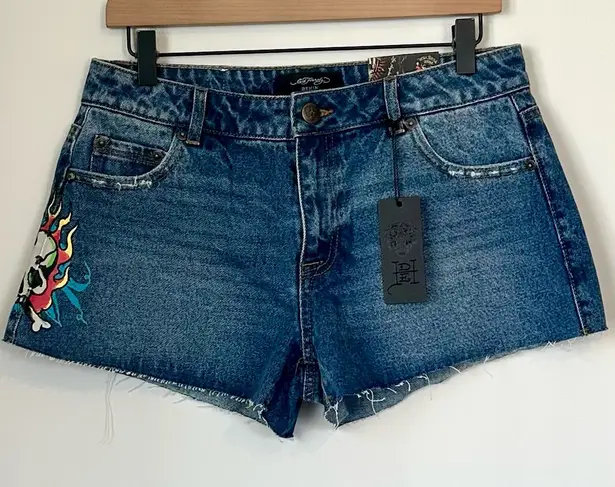 Ed Hardy NWT Flame Skull Denim Shorts - Size: Medium
