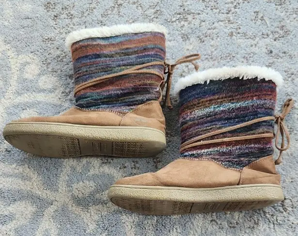 Airwalk Suede Mid Calf Pull On Faux Sherpa Lined Boots Brown Multi Color 8.5