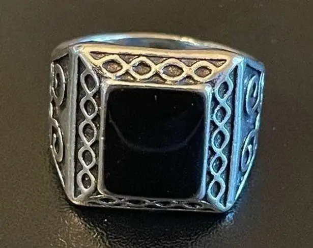 Natural obsidian stone S925 silver ring size 9