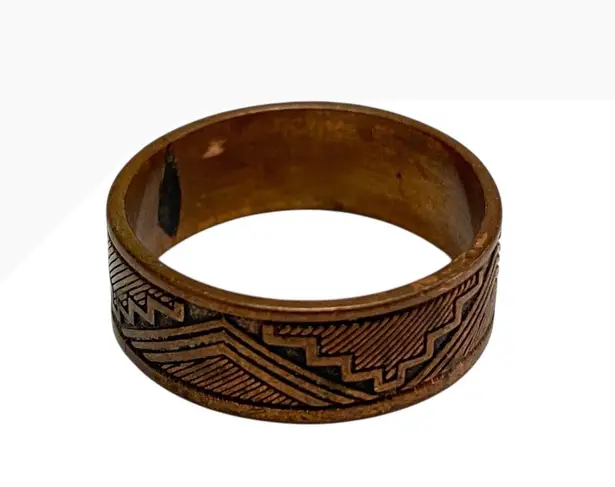 Vintage Copper Ring Aztec Tribal Pattern Band Ring Women's Old Money Brown