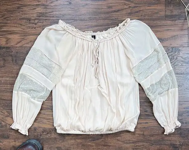 Guess by Marciano • vintage peasant blouse top beige nude lace sheer boho