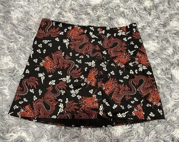 ZARA  Dragon Pattern Satin Mini Skirt with Slit Large L