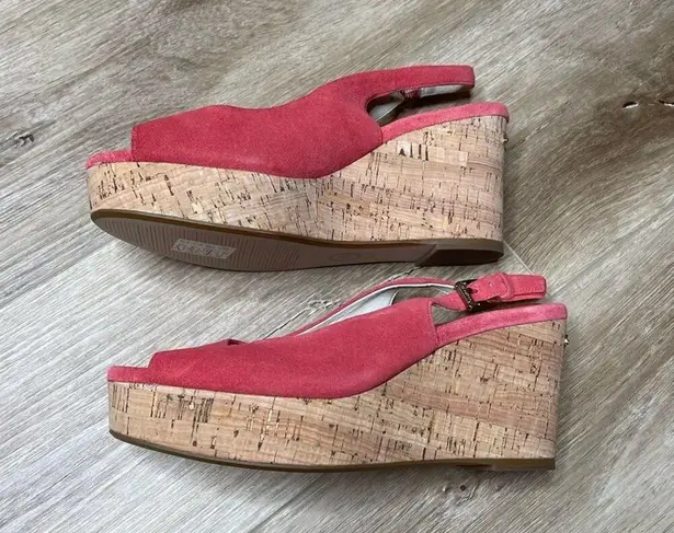Michael Kors MICHAEL  Women's Pink Suede Natalia Slingback Wedge Sandals sz 7.5