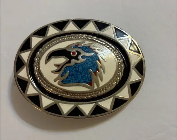 Western or Native American Style Belt Buckle Silver Tone Black