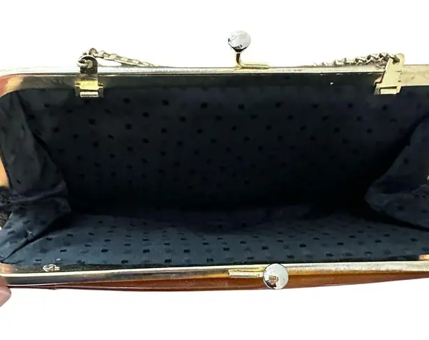 Vintage Needlepoint Tapestry Purse Clutch Rockabilly Gold Chain EUC Black Floral