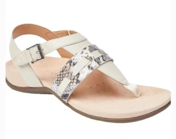 Vionic Lupe Boa Met Adjustable T strap sandal Leather cream snakeskin print 9