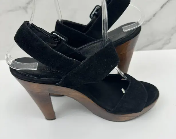 Loeffler Randall  Women's Suede Platform Wooden Heel Sandals Black Size 7