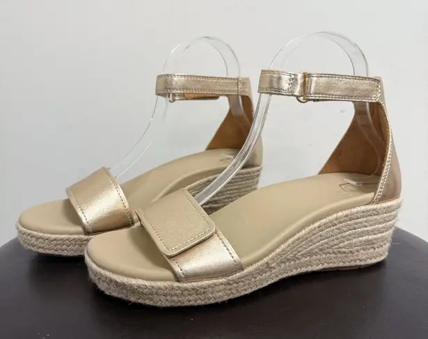 ABEO Light Metallic Gold Metatarsal Riviera Ankle Wedge Espadrille Sandal 7 Neut