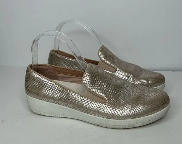 FitFlop Gold Metallic Slip-On sneakers shoes 8.5 reptile snake print