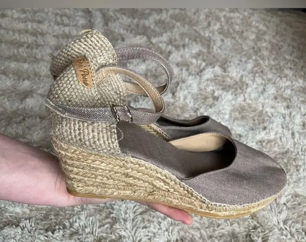 Tom Pons Espadrille Wedges Natural Fibers Taupe Clasp Prong Spring Summer Party Size 10