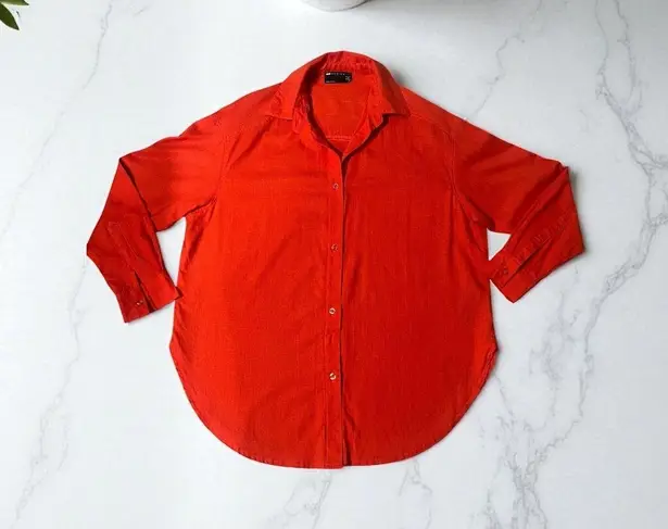 ASOS DESIGN Womens Orange Linen Blend Button Down Long Sleeve Shirt Top Size 2