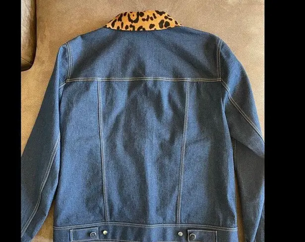 Lafayette 148  Jean jacket with calf leopard collar