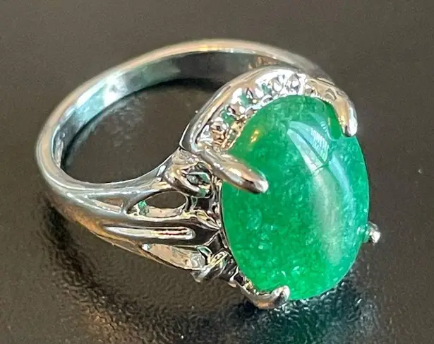 S925 silver green jade ring size 7.5