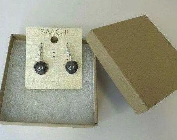 Saachi Matte Silver and Black Glass Earrings