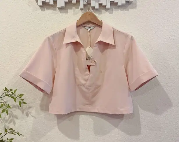 J.ING Jing Pink Collared Short Sleeve Crop Top Size XS NWT