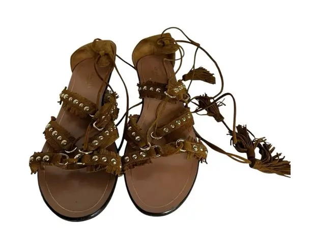 Aquazzura Firenze Women’s Strappy Sandals Size 39 Made In Italy Boho Hippie Brown
