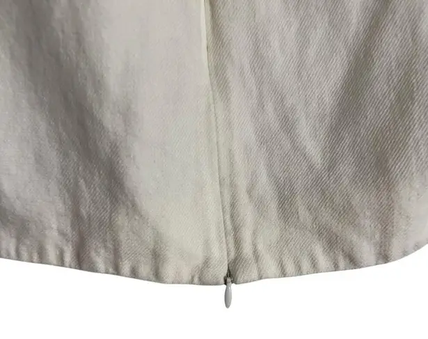 Max Mara White Pleated Linen Stripe Ribbon Trim Knee Length Pencil Skirt Size 6