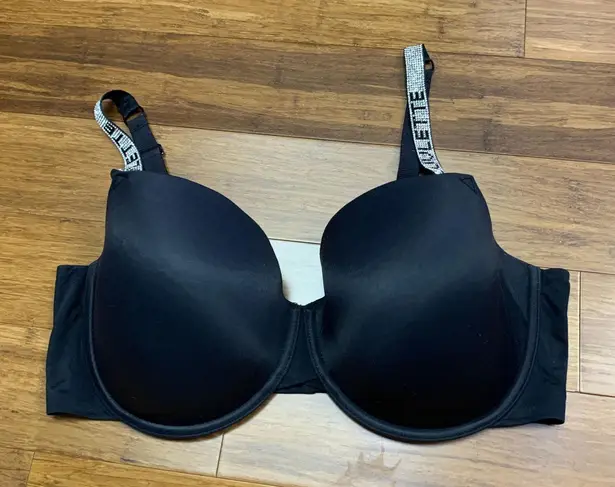 Luvlette Black Rhinestone Strap Padded Underwire Bra Size 38DD Underwire Lined