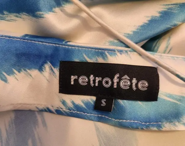 Retrofete Amika Dress in Blue Zebra Size Small Sleeveless Maxi Silk Thigh Slit