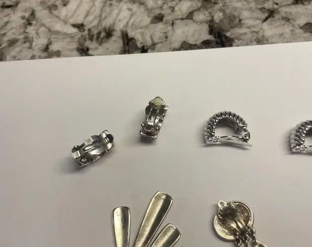 Lot Of 3 Silver Tone Costume Earrings Screw On Clip