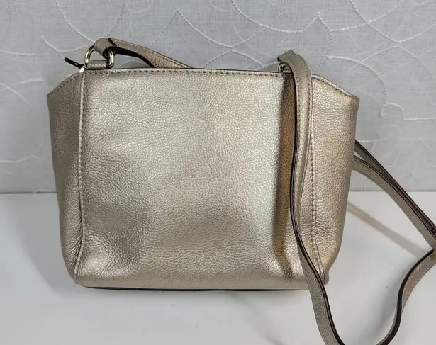 VTG Lauren RL Pebbled Cow Leather Purse 9.5" Rose Gold Silver Crossbody Bag