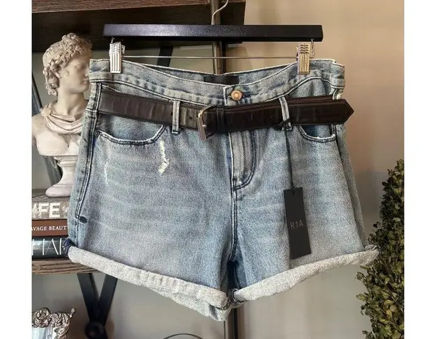 RTA Pierce Belted Denim Short Clean Blue Womens Size 26