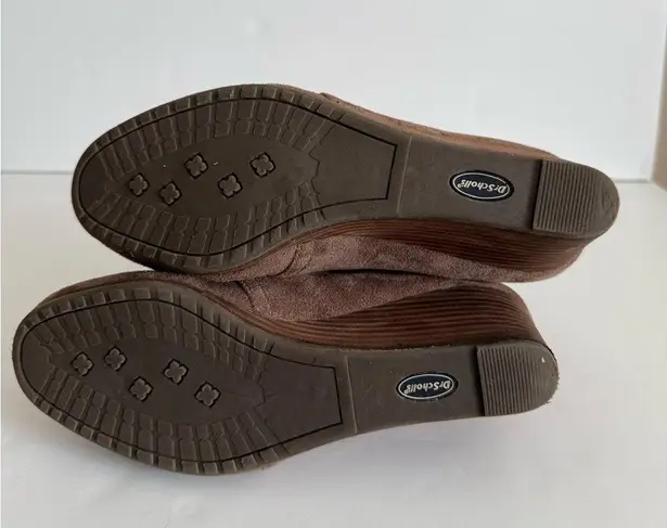 Dr. Scholls Dr. Scholl’s Dakota Taupe Brown Suede Ankle Booties with Wedge Heel Lace-Up