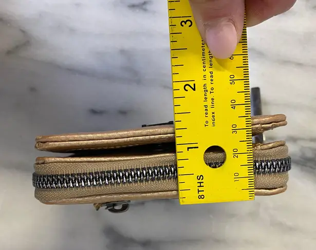 H by Halston Leather Gold Champagne Square Zip Around Wallet