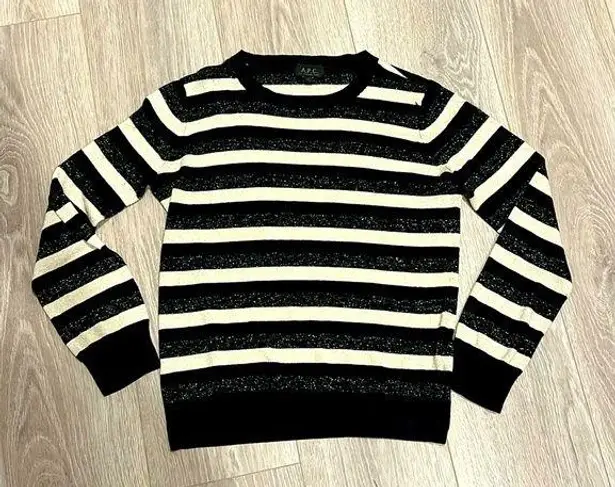 A.P.C Black & Cream Sparkle Striped Crew Neck Long Sleeve Sweater Size Large