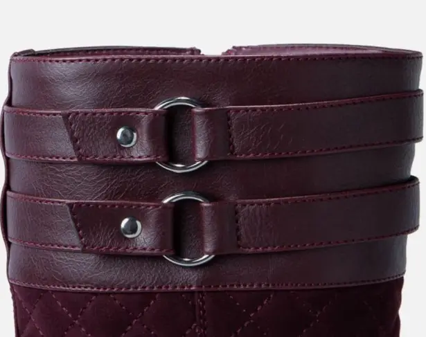 Cheyanne Mixed Material quilted low heel comfort boots wine size 7.5 NEW lined