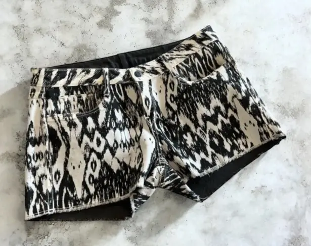 BLEULAB Reversible Printed Waxed Denim Shorts Sz 30 Black