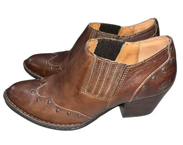 Born Tour Brown Leather Studded Western Booties Ankle Boots Shoes size 8.5 / 40