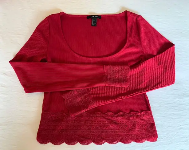 Forever 21 Pink/Red Lace Trim Crop Top