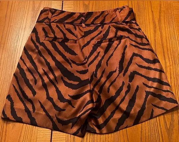 White House | Black Market  Tiger Print 5” High Waisted Belted Satin Shorts Size 2