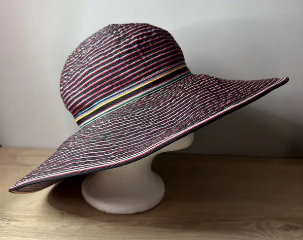 San Diego Hat Co Striped Wide Brim Floppy Sun Beach Vacation Summer Resort Blue