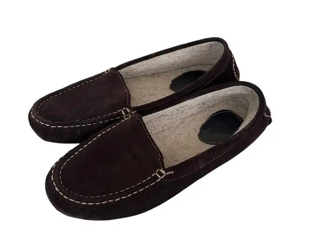 LL Bean Brown Suede Sherpa Lined Slippers Moccasins Sz 9