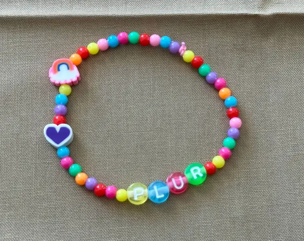 Handmade NEW Lot Of 2 Kandi Bracelets EDM Rave Festival Dinosaur PLUR Colorful Fun