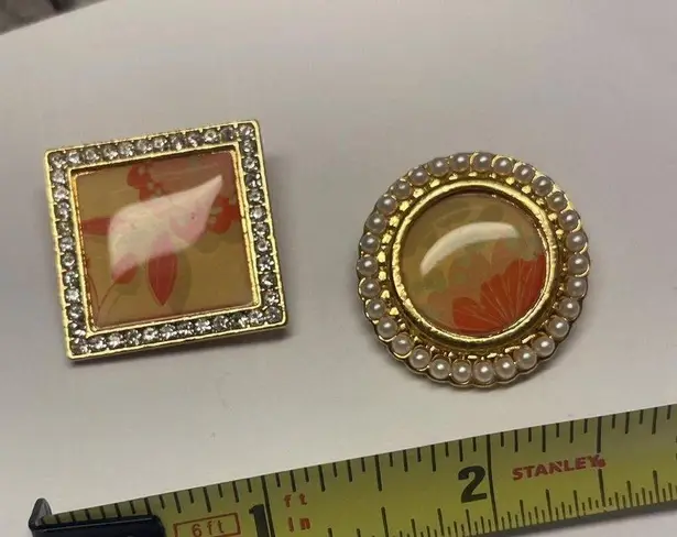 Lot Of 2 Both Signed Costume Jewelry Brooch Pins Gold Tone Avon SP Dual Pendants
