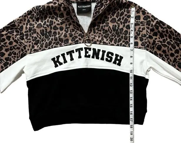 Kittenish Animal Print Color Block Oversized 1/4 Zip Cropped Pullover Small