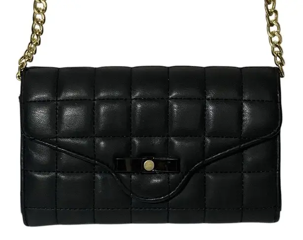 Mossimo Black Quilted Crossbody Bag Gold Chain Small Purse Wallet