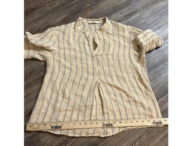 Stark X Striped Small 100% Linen Minimalist Organic Luxury Natural Blouse Small