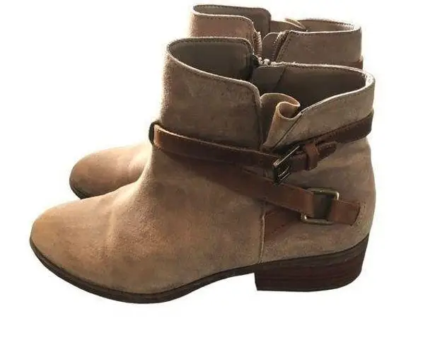 Ralph Lauren Lauren  Mehira Leather Suede Booties Sz. 7.5 Tan Brown Buckle Detail